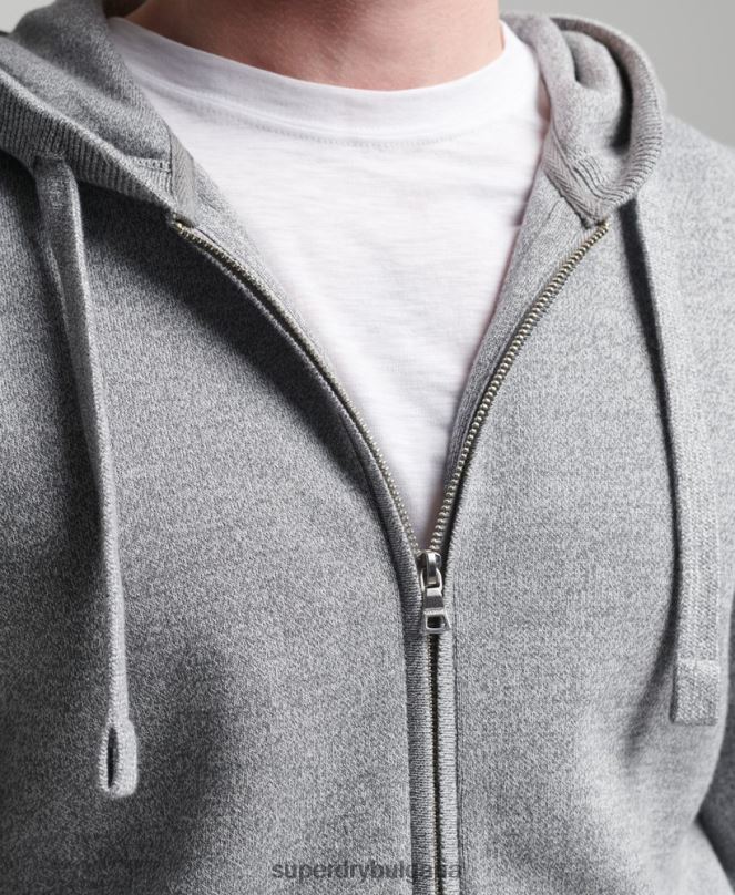 Superdry облекло N00H5257 сиво мъже качулка с цип от органичен памук