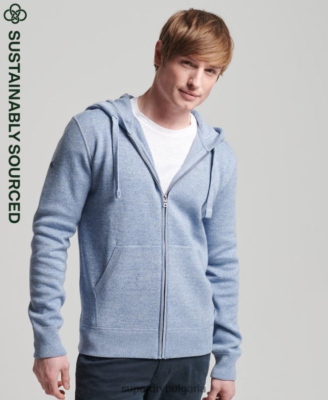 Superdry облекло N00H5260 тъмно синьо мъже качулка с цип от органичен памук