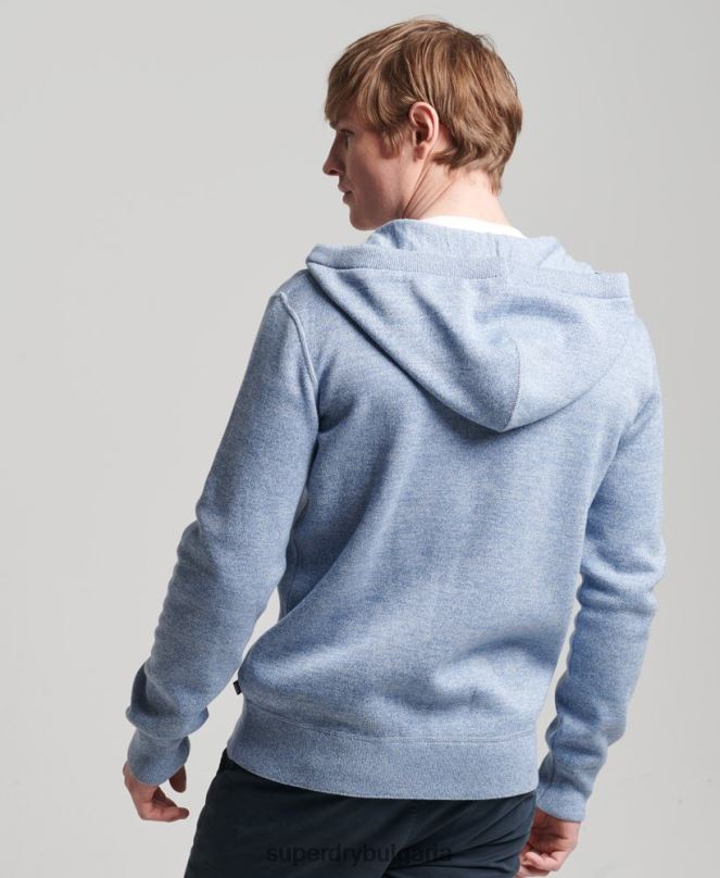 Superdry облекло N00H5260 тъмно синьо мъже качулка с цип от органичен памук