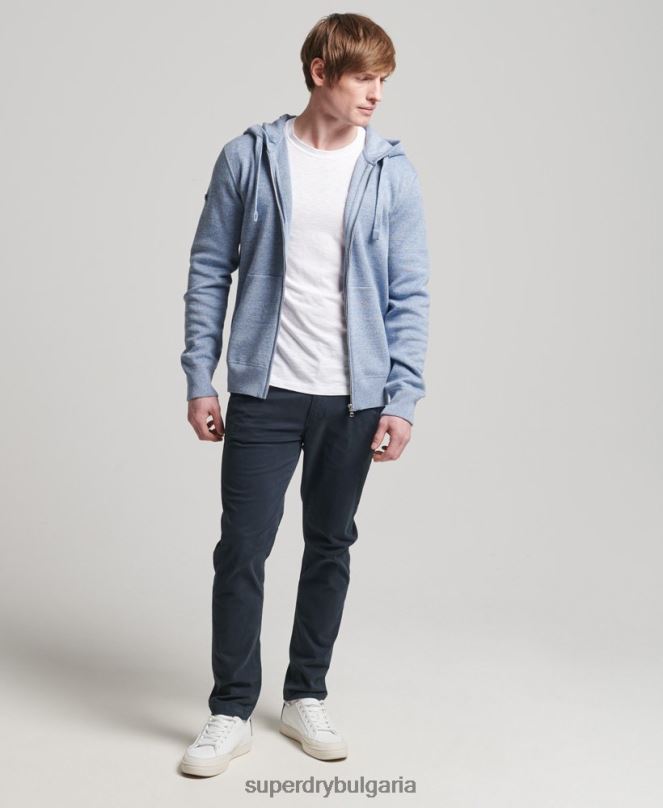 Superdry облекло N00H5260 тъмно синьо мъже качулка с цип от органичен памук