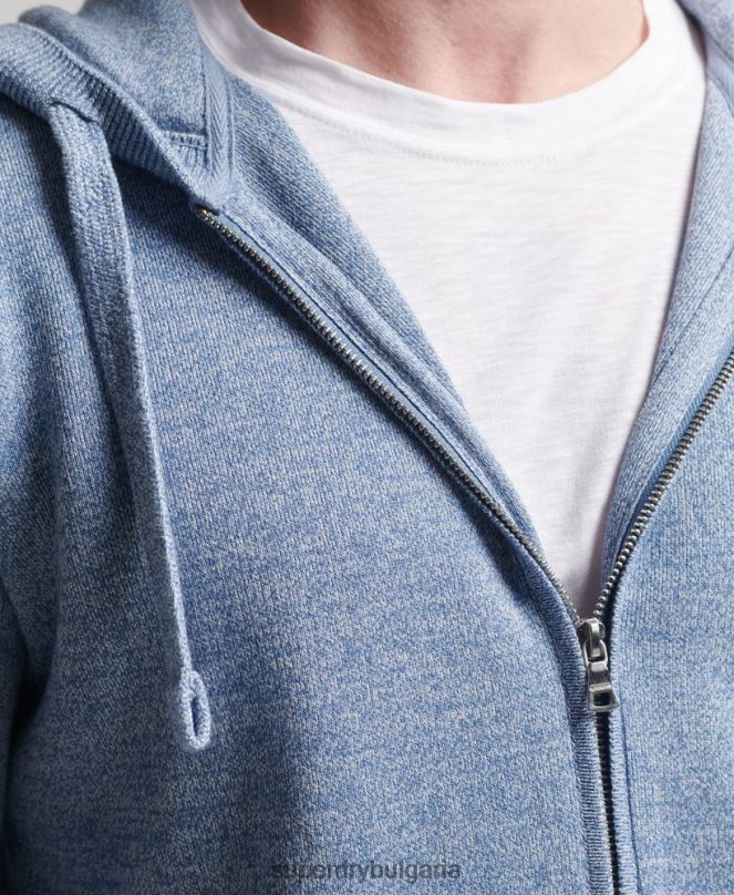 Superdry облекло N00H5260 тъмно синьо мъже качулка с цип от органичен памук