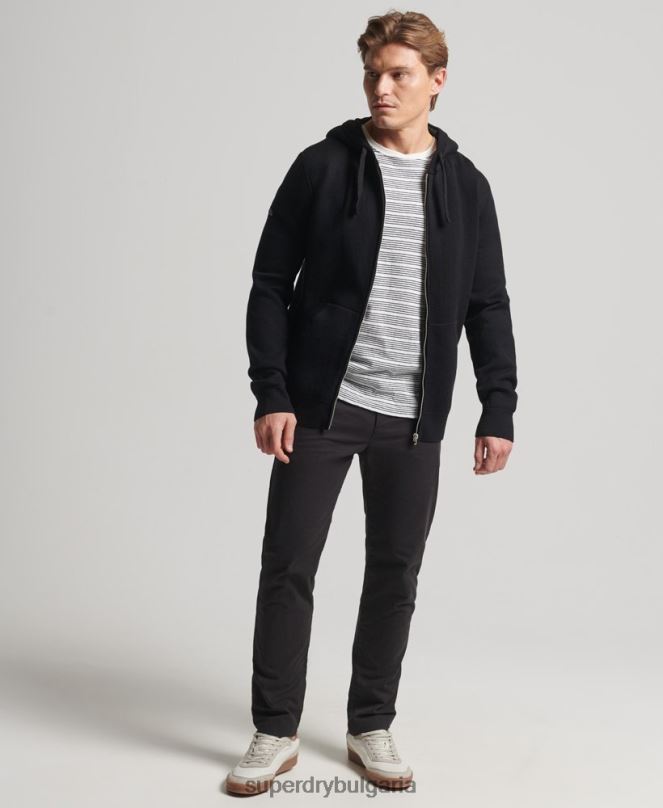 Superdry облекло N00H5262 черен мъже качулка с цип от органичен памук