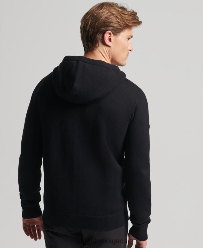 Superdry облекло N00H5262 черен мъже качулка с цип от органичен памук