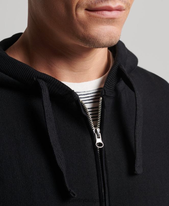 Superdry облекло N00H5262 черен мъже качулка с цип от органичен памук