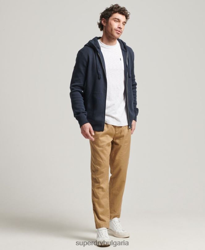 Superdry облекло N00H5266 военноморски флот мъже качулка с цип от органичен памук