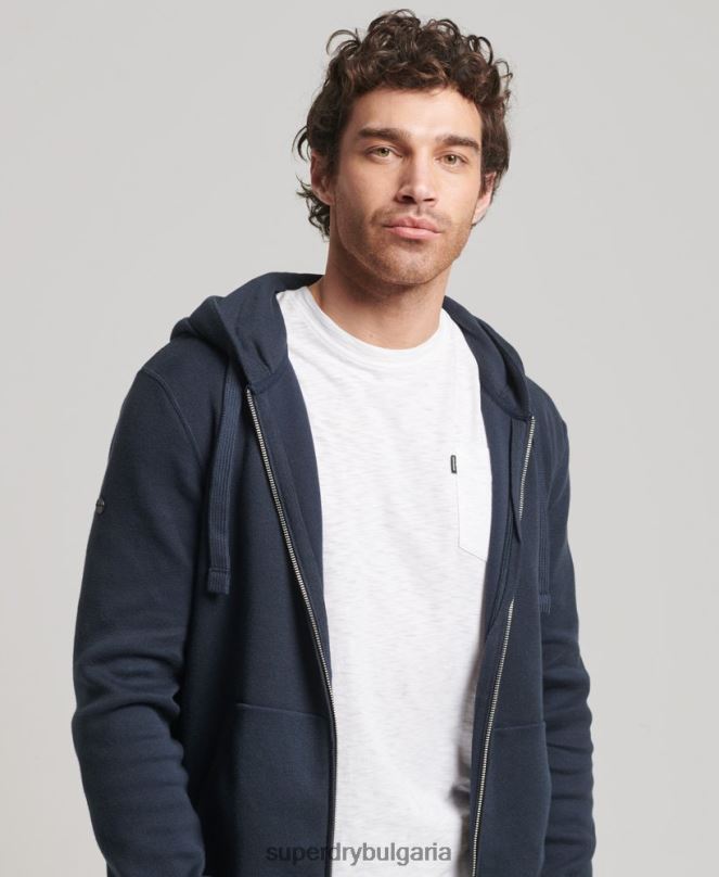 Superdry облекло N00H5266 военноморски флот мъже качулка с цип от органичен памук