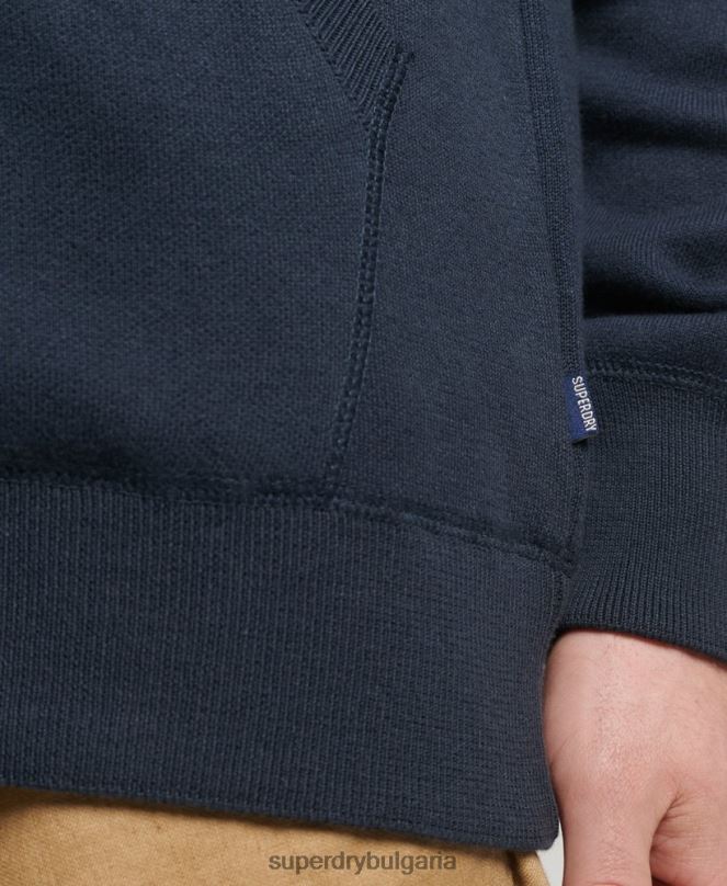 Superdry облекло N00H5266 военноморски флот мъже качулка с цип от органичен памук
