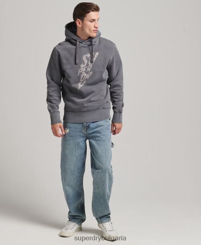 Superdry облекло N00H526 тъмно сив мъже винтидж инди марка качулка