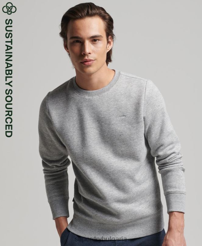 Superdry облекло N00H528 сиво мъже ретро суичър с лого от органичен памук