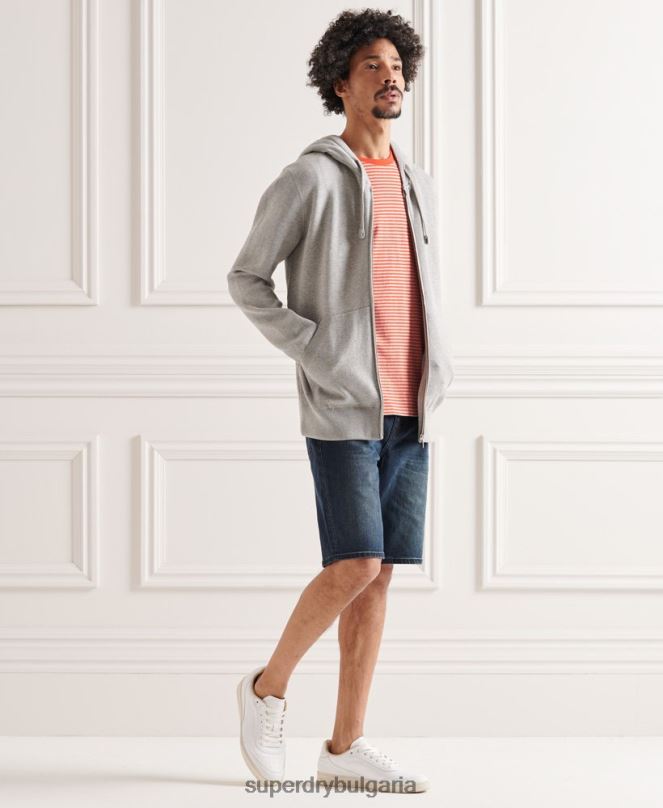Superdry облекло N00H5299 светло сив мъже качулка с цип от органичен памук