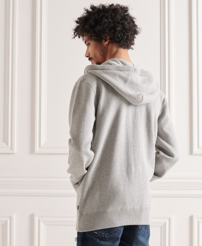 Superdry облекло N00H5299 светло сив мъже качулка с цип от органичен памук