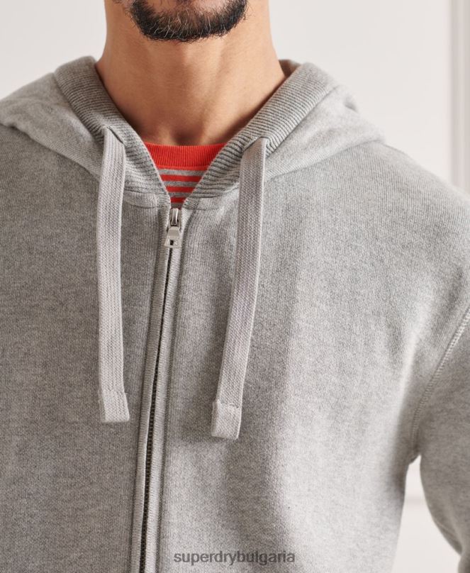 Superdry облекло N00H5299 светло сив мъже качулка с цип от органичен памук