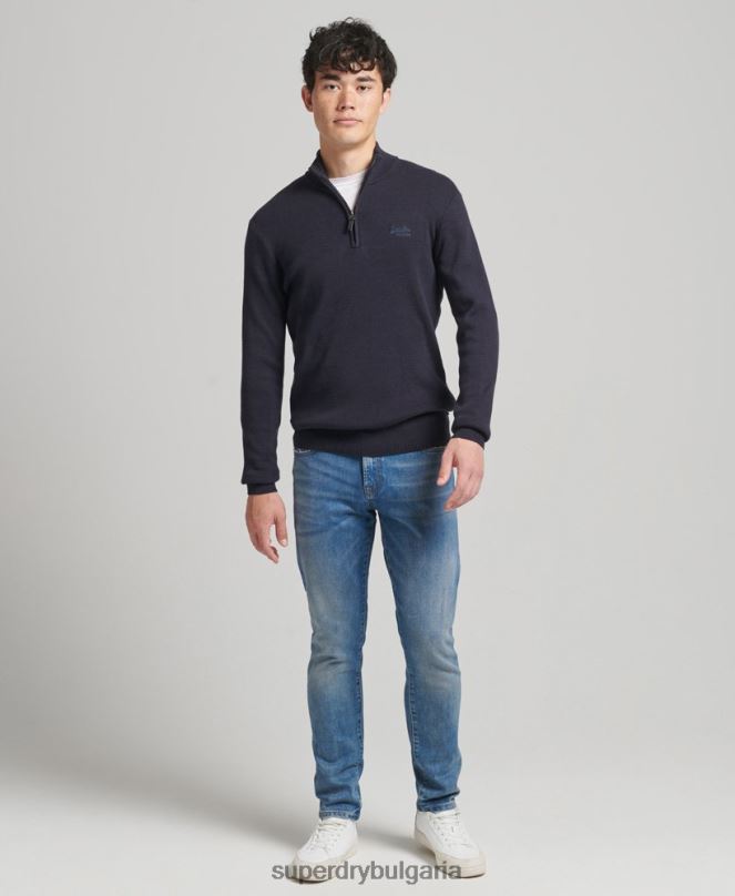 Superdry облекло N00H5308 военноморски флот мъже бродиран суитшърт от органичен памук