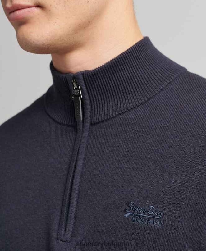 Superdry облекло N00H5308 военноморски флот мъже бродиран суитшърт от органичен памук