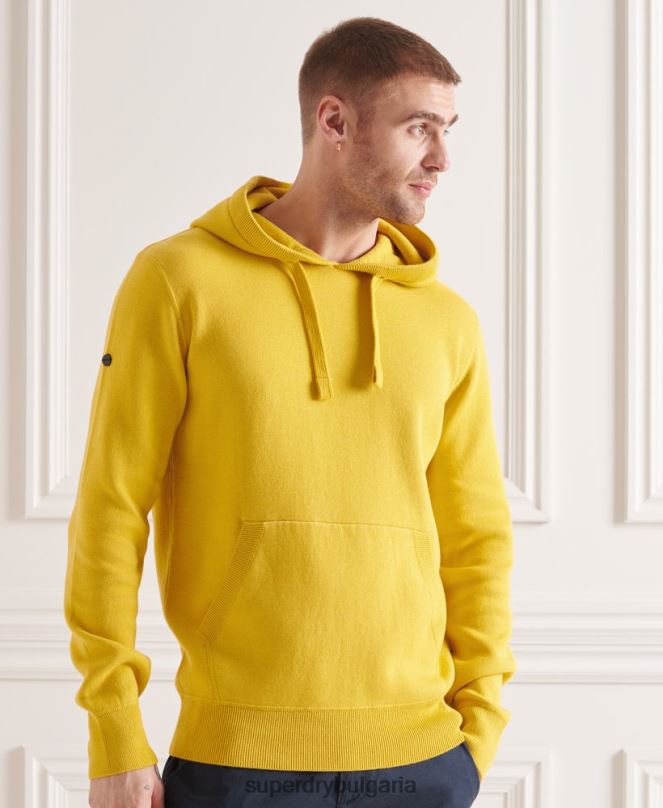 Superdry облекло N00H5317 жълто мъже суичър с качулка от органичен памук