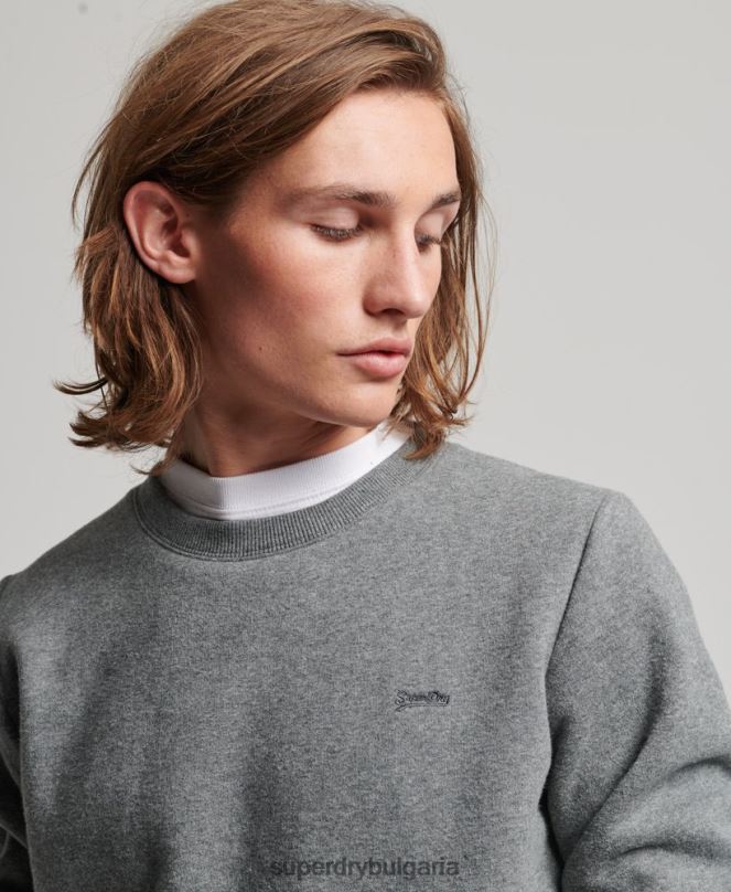 Superdry облекло N00H532 сиво мъже ретро бродиран суичър на екипажа с лого