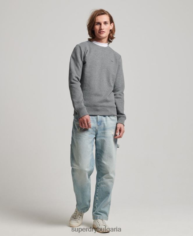 Superdry облекло N00H532 сиво мъже ретро бродиран суичър на екипажа с лого