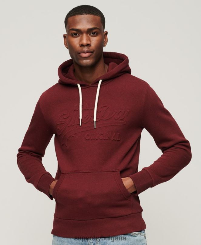 Superdry облекло N00H533 червен мъже ретро качулка с релефно лого