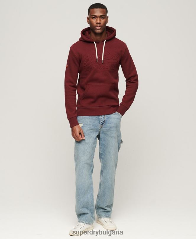 Superdry облекло N00H533 червен мъже ретро качулка с релефно лого