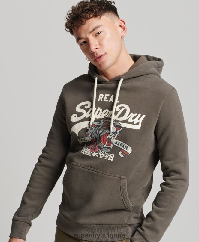 Superdry облекло N00H535 тъмно сив мъже винтидж качулка с лого