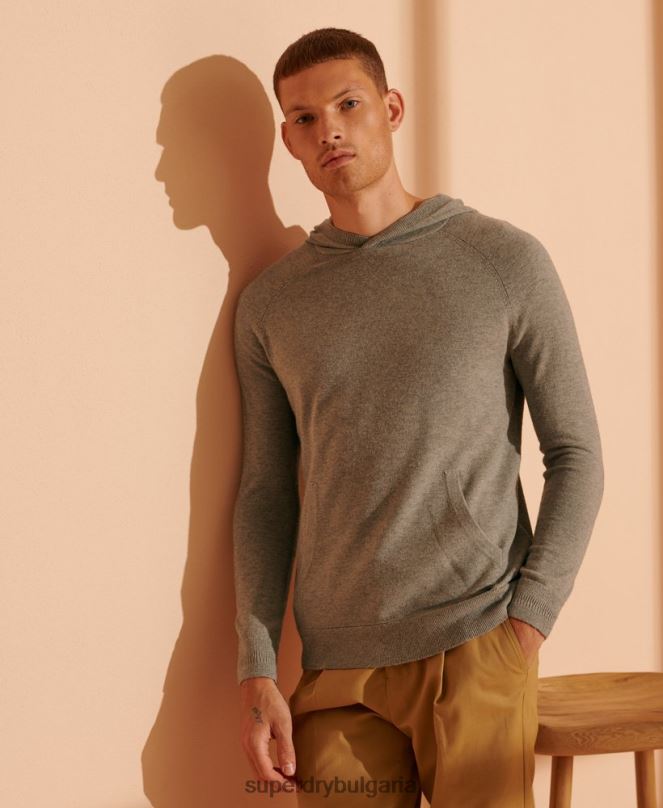 Superdry облекло N00H5354 светло сив мъже лимитирана серия суичър с качулка от як