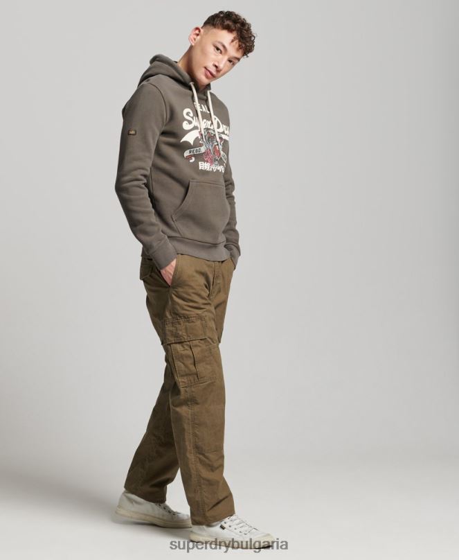 Superdry облекло N00H535 тъмно сив мъже винтидж качулка с лого