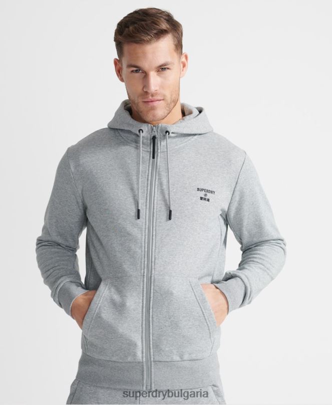 Superdry облекло N00H5362 сиво мъже тренировъчна спортна качулка с цип
