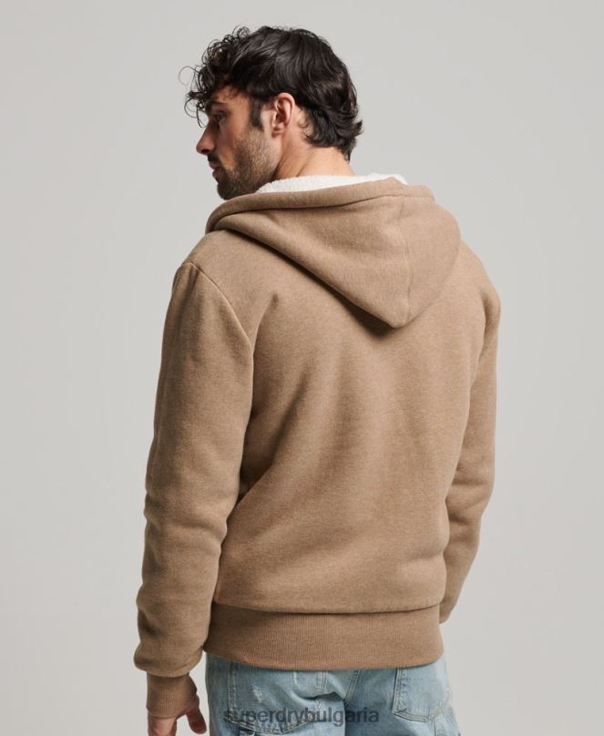 Superdry облекло N00H538 кафяво мъже есенциална суичър с качулка с цип с подплата