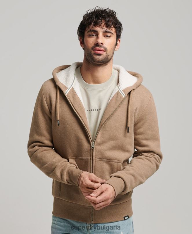 Superdry облекло N00H538 кафяво мъже есенциална суичър с качулка с цип с подплата