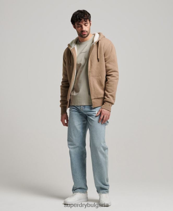 Superdry облекло N00H538 кафяво мъже есенциална суичър с качулка с цип с подплата