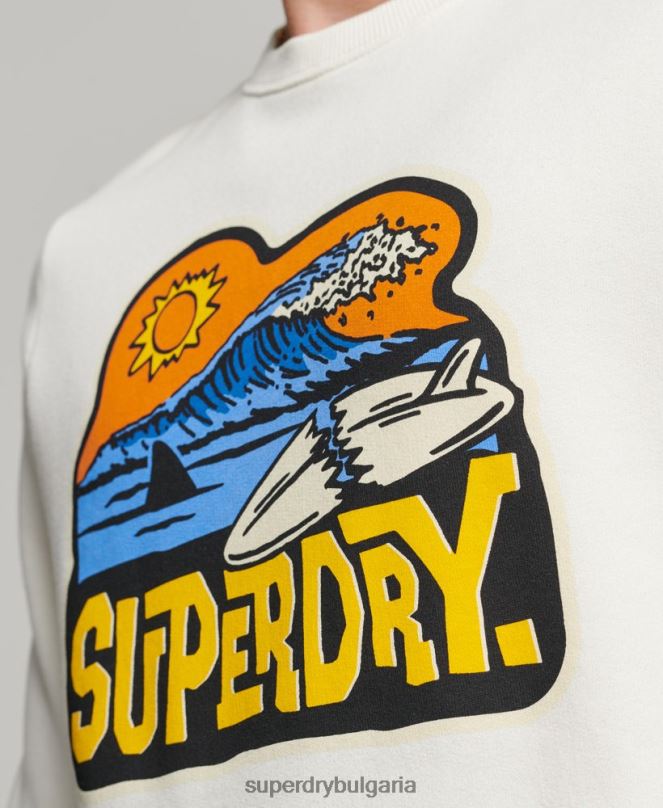 Superdry облекло N00H542 бяло мъже стикер за пътуване суитшърт на екипажа
