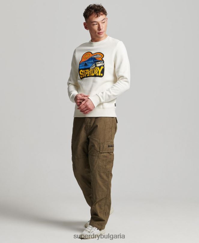 Superdry облекло N00H542 бяло мъже стикер за пътуване суитшърт на екипажа