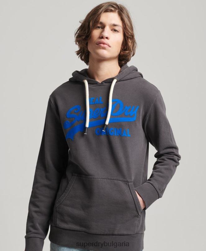 Superdry облекло N00H544 тъмно сив мъже неонова качулка с винтидж лого