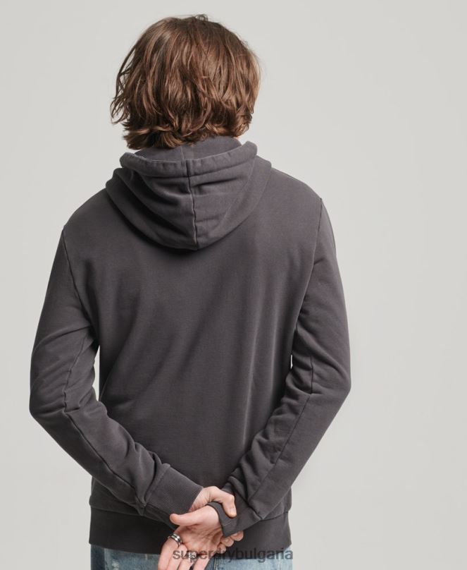 Superdry облекло N00H544 тъмно сив мъже неонова качулка с винтидж лого