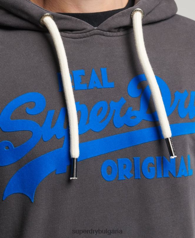 Superdry облекло N00H544 тъмно сив мъже неонова качулка с винтидж лого