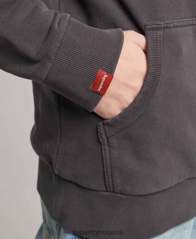 Superdry облекло N00H544 тъмно сив мъже неонова качулка с винтидж лого