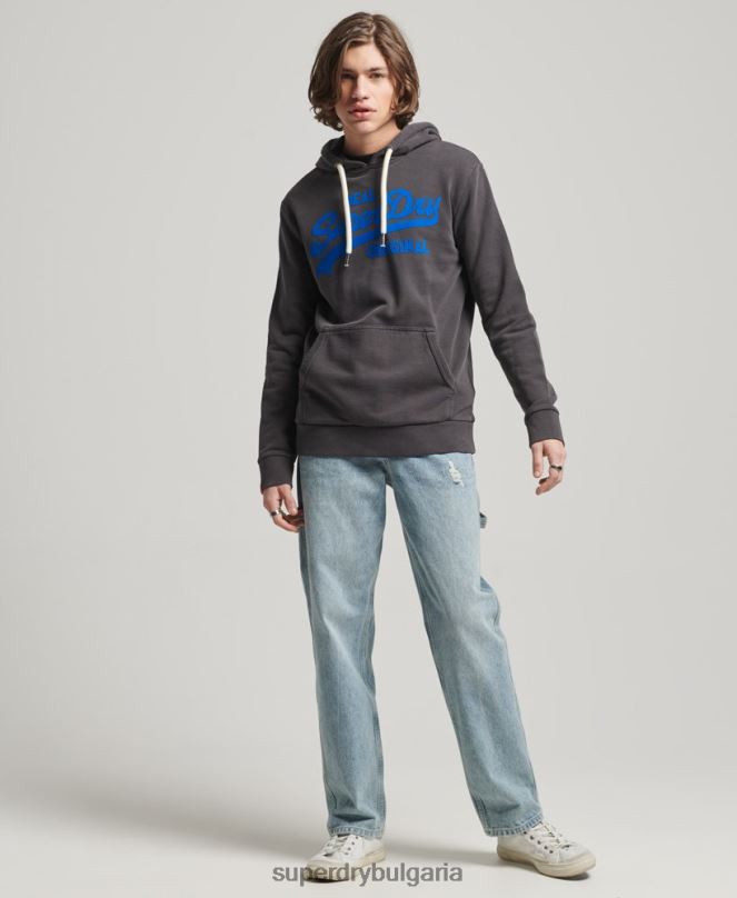 Superdry облекло N00H544 тъмно сив мъже неонова качулка с винтидж лого
