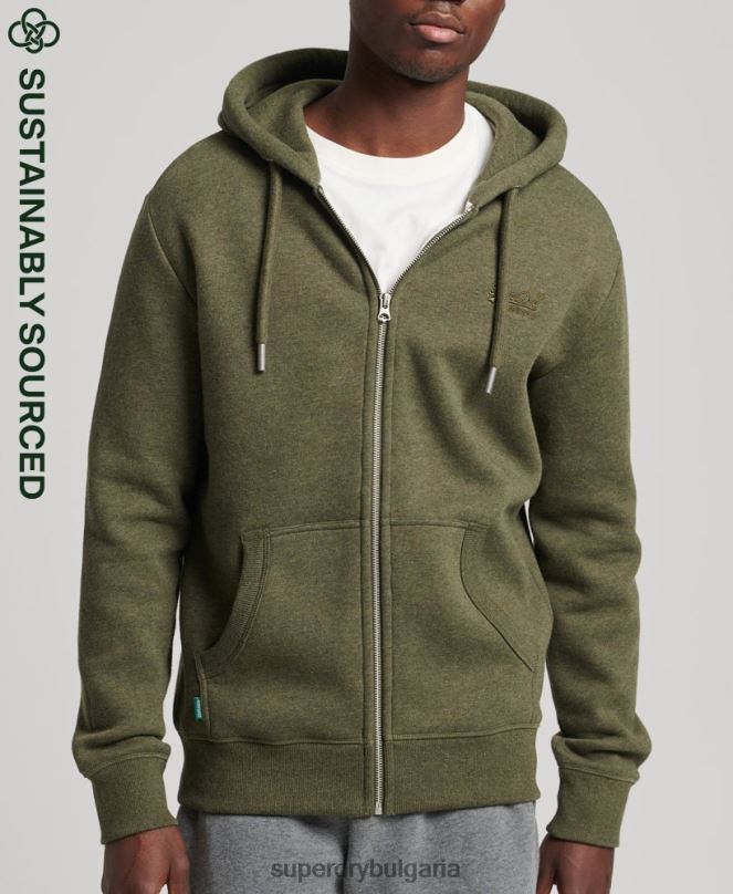 Superdry облекло N00H545 каки мъже качулка с ретро лого и цип от органичен памук