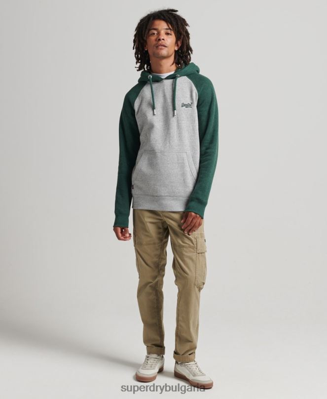 Superdry облекло N00H547 зелено мъже бейзболна качулка с винтидж лого от органичен памук
