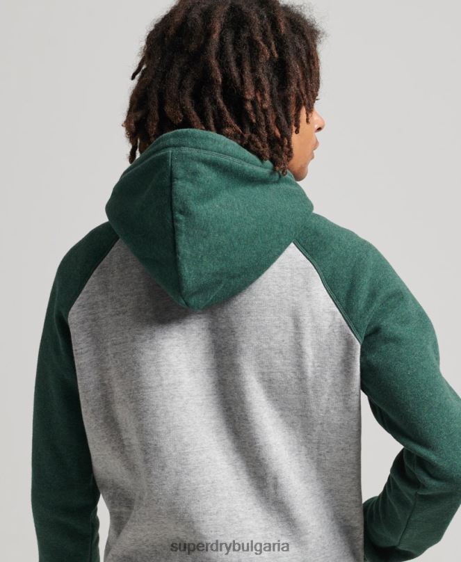Superdry облекло N00H547 зелено мъже бейзболна качулка с винтидж лого от органичен памук
