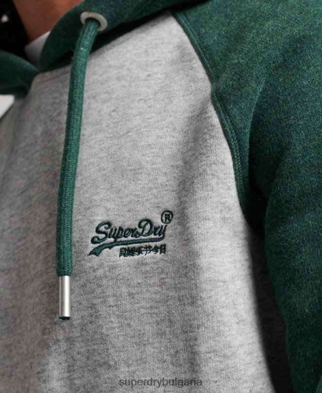 Superdry облекло N00H547 зелено мъже бейзболна качулка с винтидж лого от органичен памук