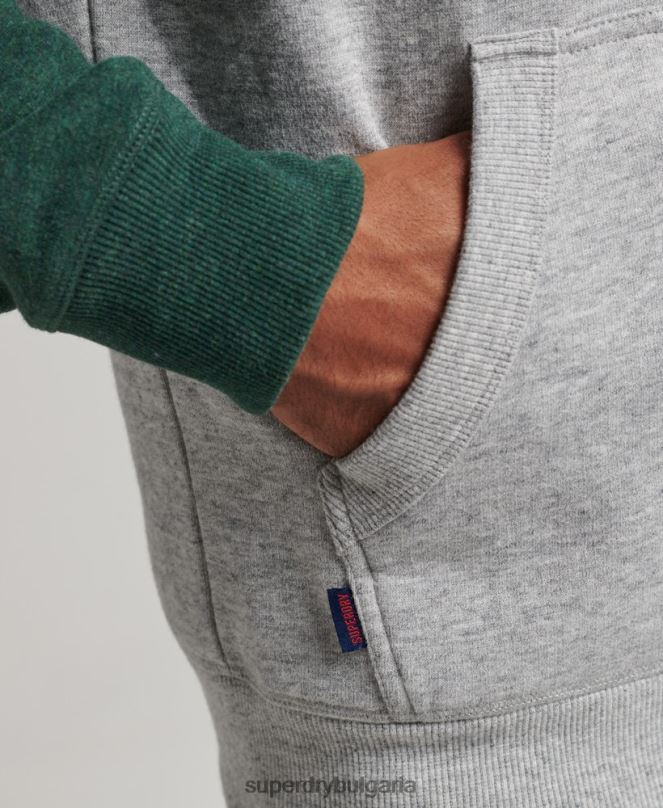 Superdry облекло N00H547 зелено мъже бейзболна качулка с винтидж лого от органичен памук