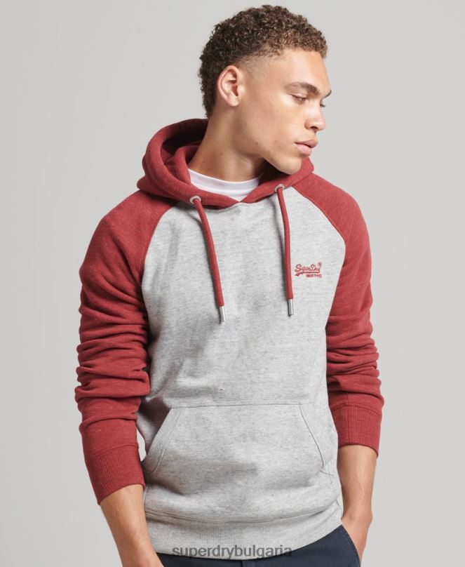 Superdry облекло N00H548 светло сив мъже бейзболна качулка с винтидж лого от органичен памук