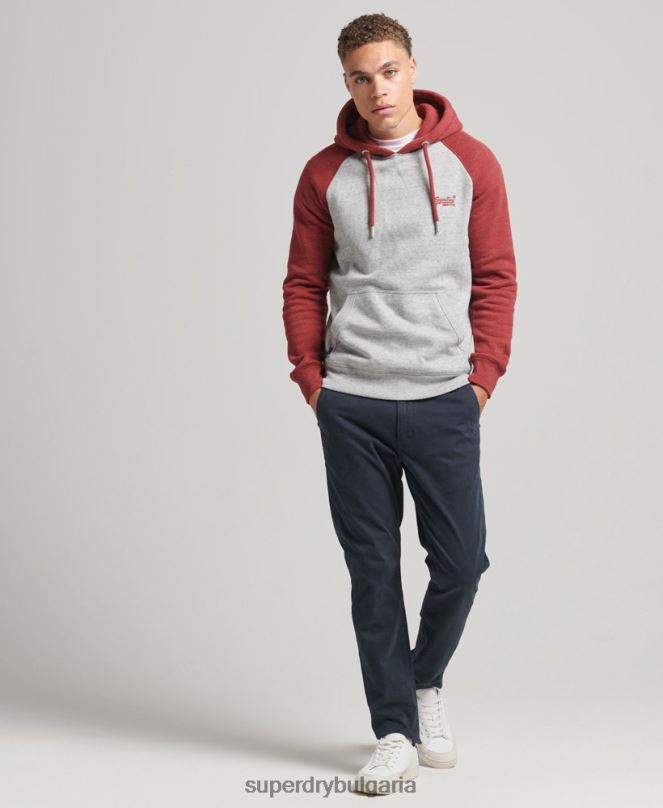 Superdry облекло N00H548 светло сив мъже бейзболна качулка с винтидж лого от органичен памук
