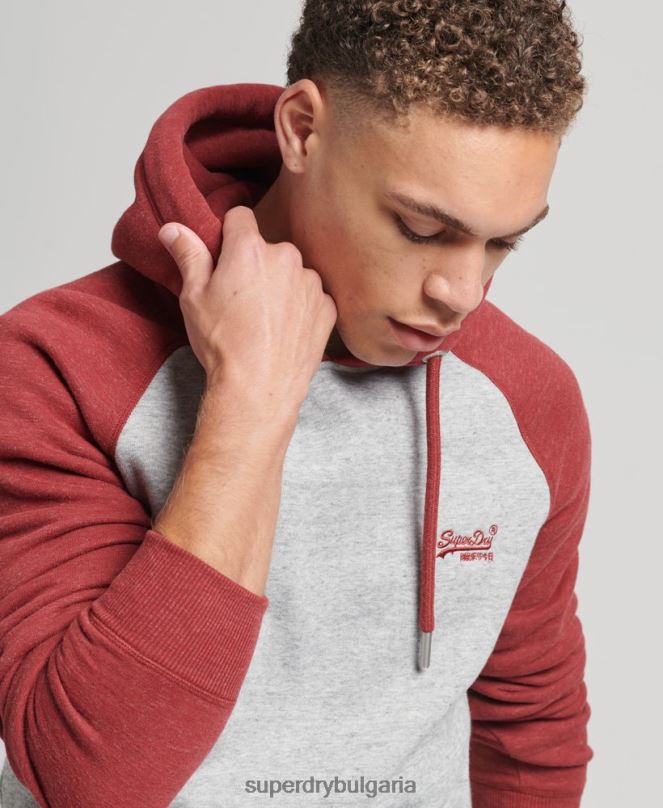 Superdry облекло N00H548 светло сив мъже бейзболна качулка с винтидж лого от органичен памук