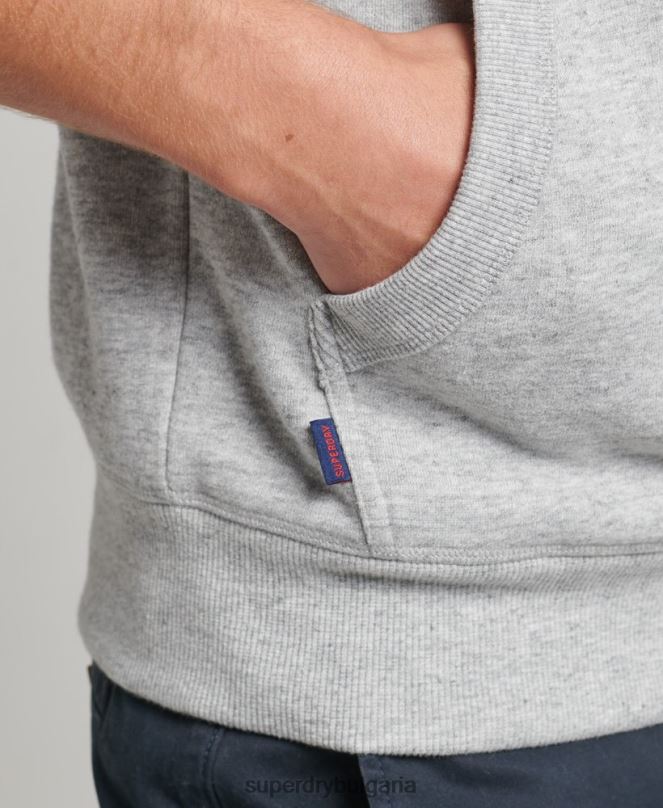Superdry облекло N00H548 светло сив мъже бейзболна качулка с винтидж лого от органичен памук