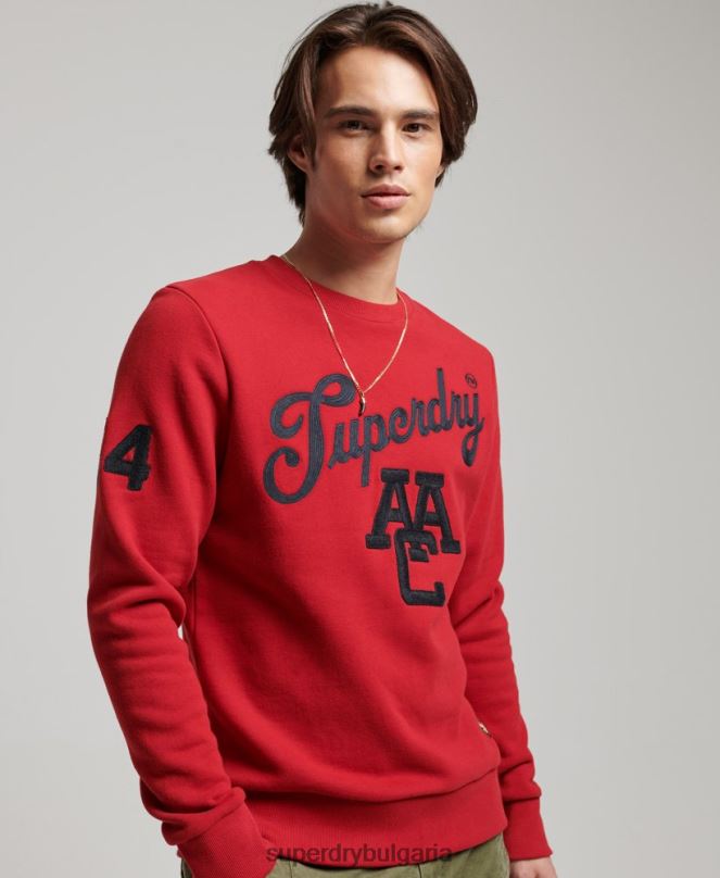 Superdry облекло N00H549 червен мъже винтидж суитшърт за студентски екип