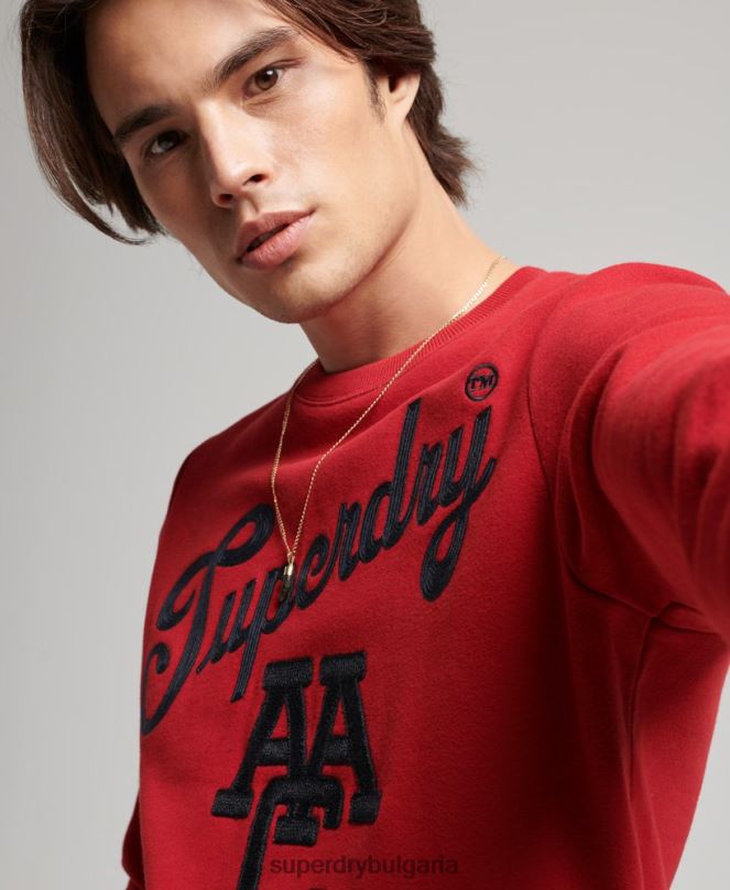 Superdry облекло N00H549 червен мъже винтидж суитшърт за студентски екип