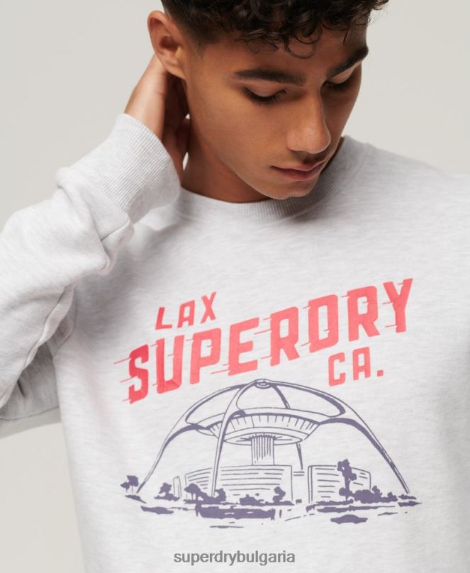 Superdry облекло N00H550 светло сив мъже винтидж градски сувенирен суичър на екипажа