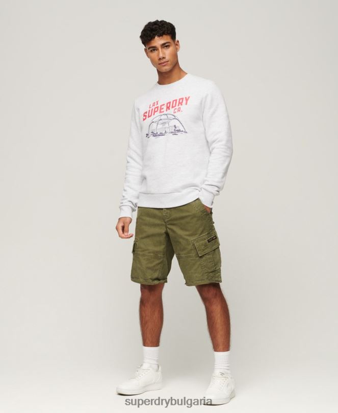 Superdry облекло N00H550 светло сив мъже винтидж градски сувенирен суичър на екипажа